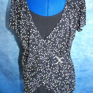 Size L Lavish Black/White Polka Dot Short Sleeve Blouse